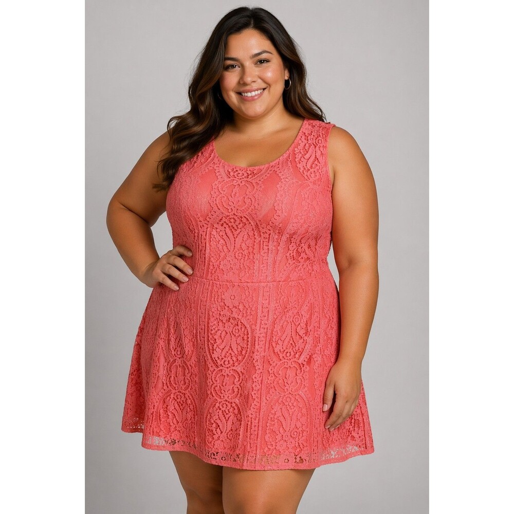 Maurices Coral Sleeveless Lined Lace Dress Plus Sz 24  Slight Flare New